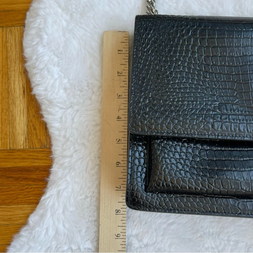 YSL Calfskin Crocodile‎ Embossed Medium Monogram Black Authentic 100%
